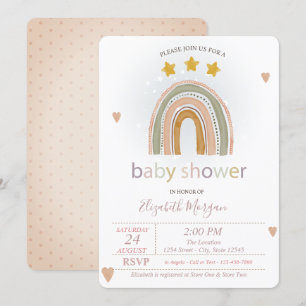 Regenbogen Sterne Herzen, Punkte Baby Shower Einladung