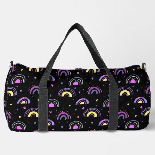 Regenbogen, Sterne und Herzmuster Duffle Bag (Vorderseite)