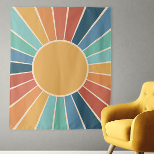 Regenbogen-Sternenexplosion Groovy Retro Hippie 60 Wandteppich