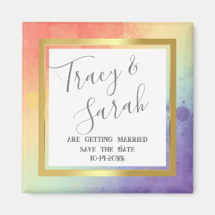 Regenbogen-Stolz Goldrahmen Hochzeit Termin merken Magnet