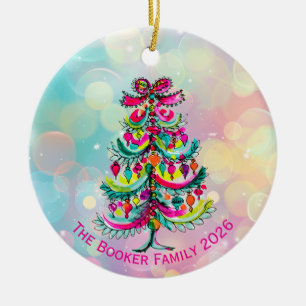 Regenbogen-Stolz-Rosa-Christbaum Keramik Ornament