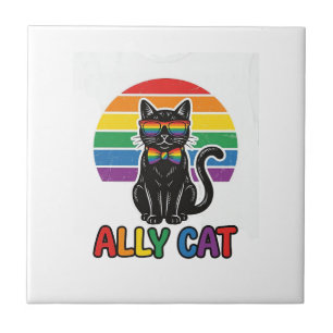 Regenbogen-Stolz Vintage-Katze-Shirt-Design_1 Fliese