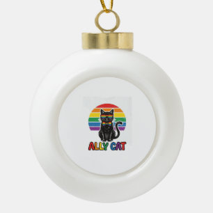 Regenbogen-Stolz Vintage-Katze-Shirt-Design_1 Keramik Kugel-Ornament