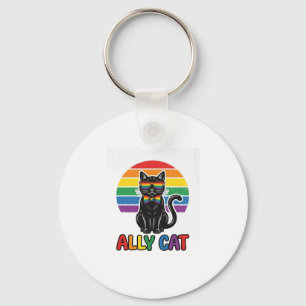 Regenbogen-Stolz Vintage-Katze-Shirt-Design_1 Schlüsselanhänger