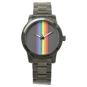 Regenbogen-Streifen auf schwarzer Unterstützung Armbanduhr
