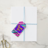 Regenbogen-Streifen-Muster Geburtstagsvorlage Geschenkanhänger (Mit Garn)