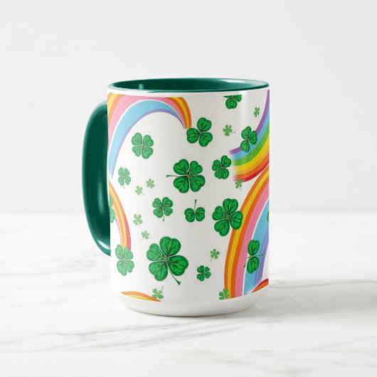Regenbogen Streifen & Shamrocks Nahtlos Glücklich Tasse (Vorderseite Links)