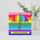 Regenbogen Streifen Umbrella Einladung (Stehend Vorderseite)