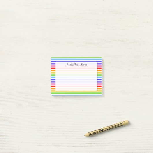 Regenbogen Stripes personalisierte 4 x 3 Post-it Klebezettel (Auf Schreibtisch)