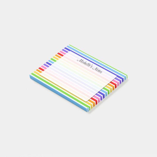 Regenbogen Stripes personalisierte 4 x 3 Post-it Klebezettel (angewinkelt)
