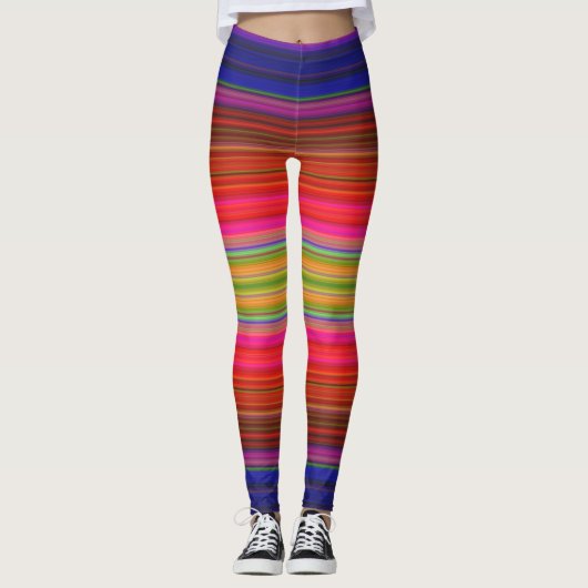 Regenbogen Stripes rote gelbes Grün-lila Leggings (Vorderseite)