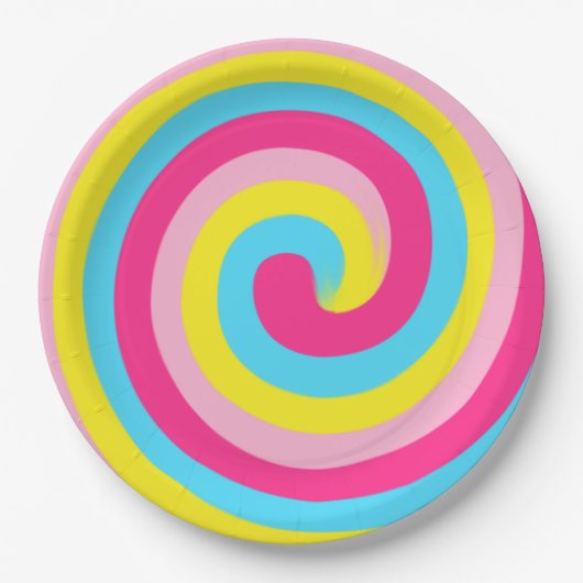 Regenbogen-Strudel-Party Pappteller (Vorderseite)