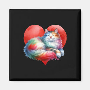 Regenbogen Süße Katze Umarmen Herz Kätzchen Liebe  Magnet