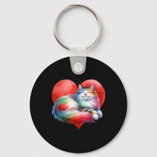 Regenbogen Süße Katze Umarmen Herz Kätzchen Liebe  Schlüsselanhänger