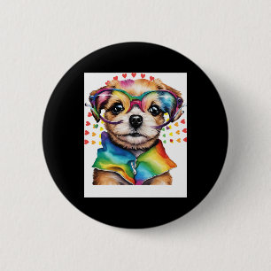 Regenbogen Süßer Hund – Lustiger Welpe Liebt Gles Button
