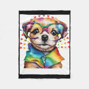 Regenbogen Süßer Hund – Lustiger Welpe Liebt Gles Fleecedecke