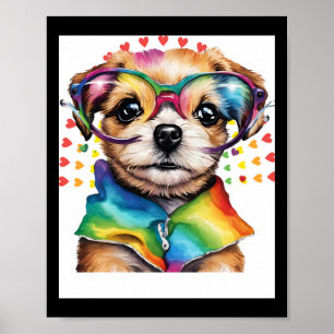 Regenbogen Süßer Hund – Lustiger Welpe Liebt Gles Poster