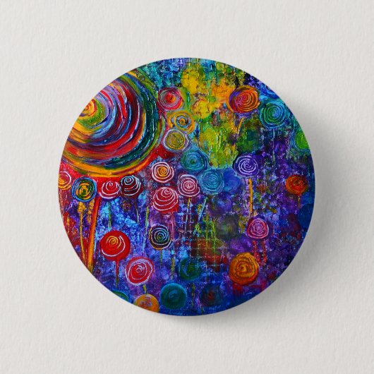Regenbogen-Süßigkeits-bunter Wirbels-Kunst-Entwurf Button (Vorderseite)