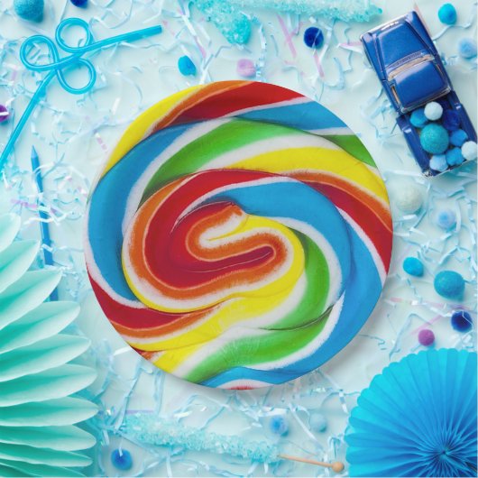 Regenbogen-Süßigkeits-Wirbels-PapierTeller Pappteller (Party)