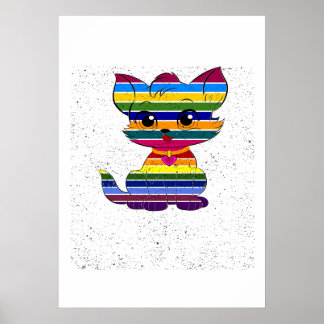 Regenbogen-Tabby-Stolz Süße LGBTQ-Katze Retro-Kuns Poster