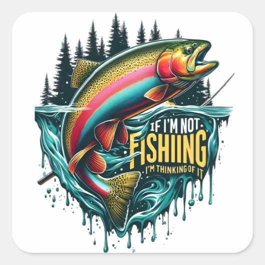 Regenbogen tanzen Ein lebhafter Fisch springt vom  Quadratischer Aufkleber (Vorderseite)