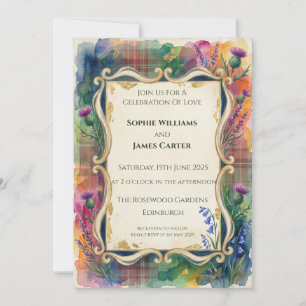 Regenbogen-Tartan-Wildblumen-Hochzeitseinladung Einladung