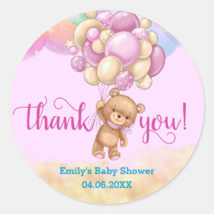 Regenbogen-Teddybär-Ballons-Danke-Baby-Party Runder Aufkleber