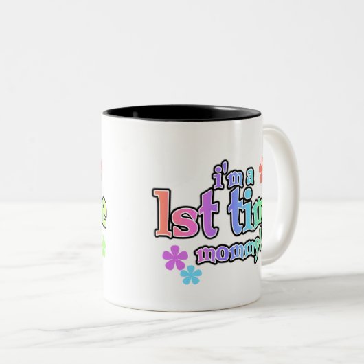 Regenbogen-Text-erstes Mal-Mama Zweifarbige Tasse (VorderseiteRechts)