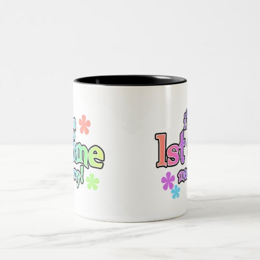 Regenbogen-Text-erstes Mal-Mama Zweifarbige Tasse (Mittel)