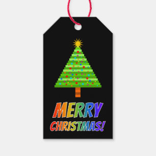 Regenbogen-Text "FROHE WEIHNACHTEN!" + Geschenkanhänger