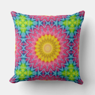 Regenbogen-Tie-Dye-Mandala mit lebendiger Symmetri Kissen