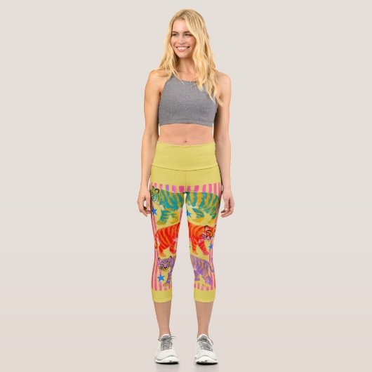 Regenbogen-Tiger-Träume Capri Leggings (Vorderseite)