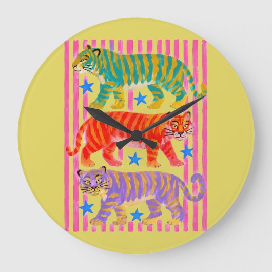 Regenbogen-Tiger-Träume Große Wanduhr (Vorderseite)