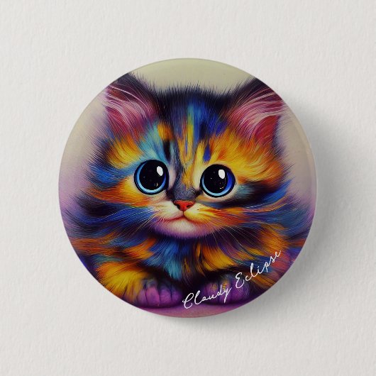 Regenbogen Tortie Kätzchen Knopf Button (Vorderseite)