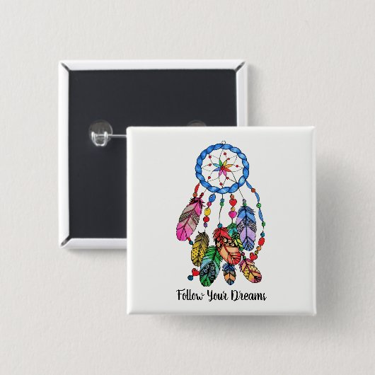 Regenbogen-Traumfänger des Aquarells herrlicher Button (Vorne & Hinten)