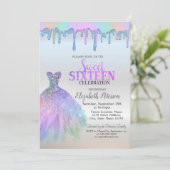 Regenbogen-Tropfen, farbenfrohe Kleidung Silbersüß Einladung (Stehend Vorderseite)