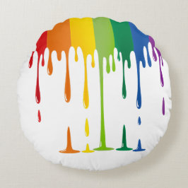 Regenbogen tropfende Malerei Flüssigkeit Abstrakt Rundes Kissen