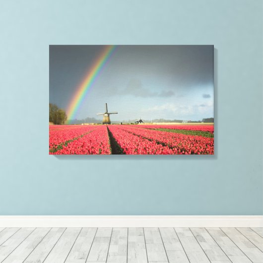 Regenbogen, Tulpen und Leinwand von Windmühle (Insitu (Holzboden))