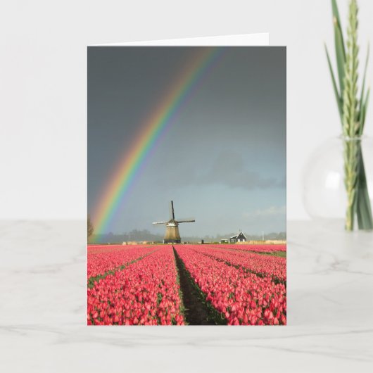 Regenbogen, Tulpen und Windmühle-Grußkarte Karte (Vorderseite)