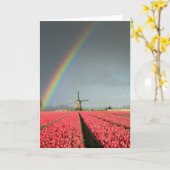 Regenbogen, Tulpen und Windmühle-Grußkarte Karte (Gelbe Blume)