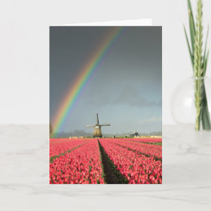 Regenbogen, Tulpen und Windmühle-Grußkarte Karte