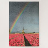 Regenbogen, Tulpen und Windmühle in Holland Puzzle (Vertikal)