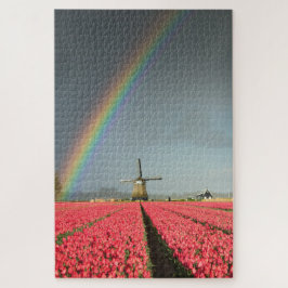 Regenbogen, Tulpen und Windmühle in Holland Puzzle