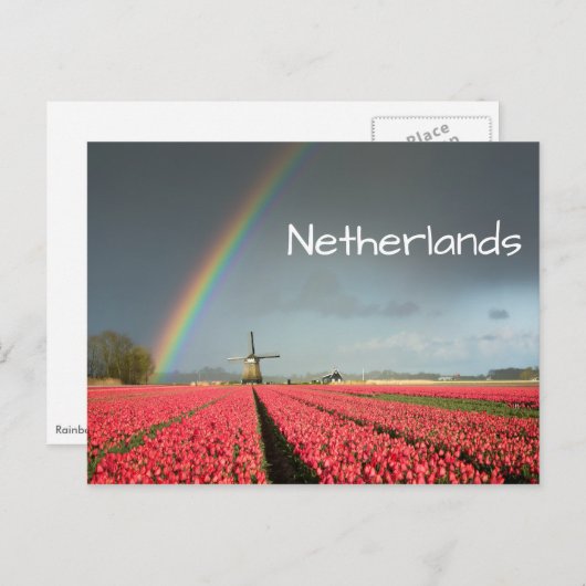 Regenbogen, Tulpen und Windmühle Postkarte (Vorne/Hinten)