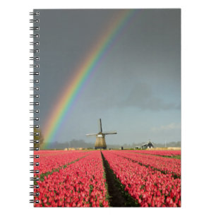 Regenbogen, Tulpen und Windmühlennotizbuch Notizblock