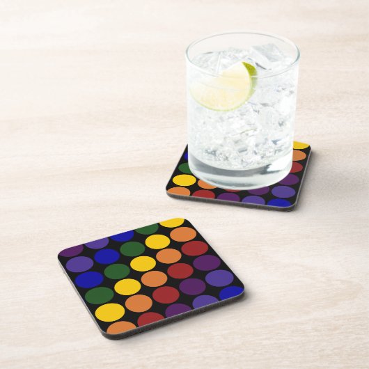 Regenbogen-Tupfen auf Schwarzem Getränkeuntersetzer (Rechte Seite)