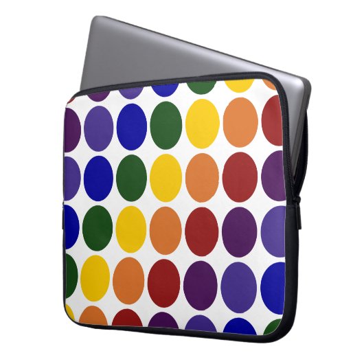 Regenbogen-Tupfen auf Weiß Laptopschutzhülle (Vorderseite Links)