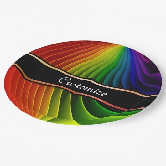 Regenbogen-Twist-Party-Teller Pappteller (Schrägansicht)