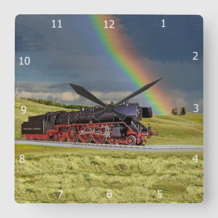 REGENBOGEN U. TRAIN* QUADRATISCHE WANDUHR