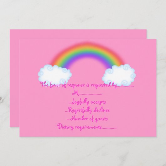 Regenbogen uAwg rosa Antwortkarte Einladung (Vorne/Hinten)